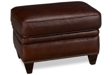 Cordovan Leather Ottoman with Nailhead