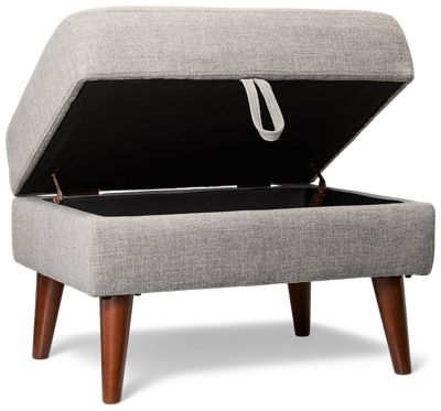 Gracie Ottoman - Hinged Top Storage - Tapered Wooden Legs - Cozy Mid-Century Modern Design