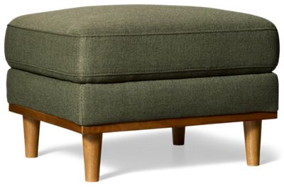 Stonehaven Ottoman - Soft Polyester Fabric - Wooden Cone Legs - Cushioned Rectangular Top - Supportive Comfort