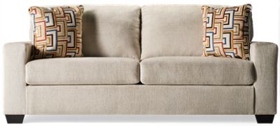 Timberlake Queen Sleeper Sofa - Soft Textured Polyester Fabric - Wide Track Arms - Two Coordinating Toss Pillows - Memory Foam Mattress