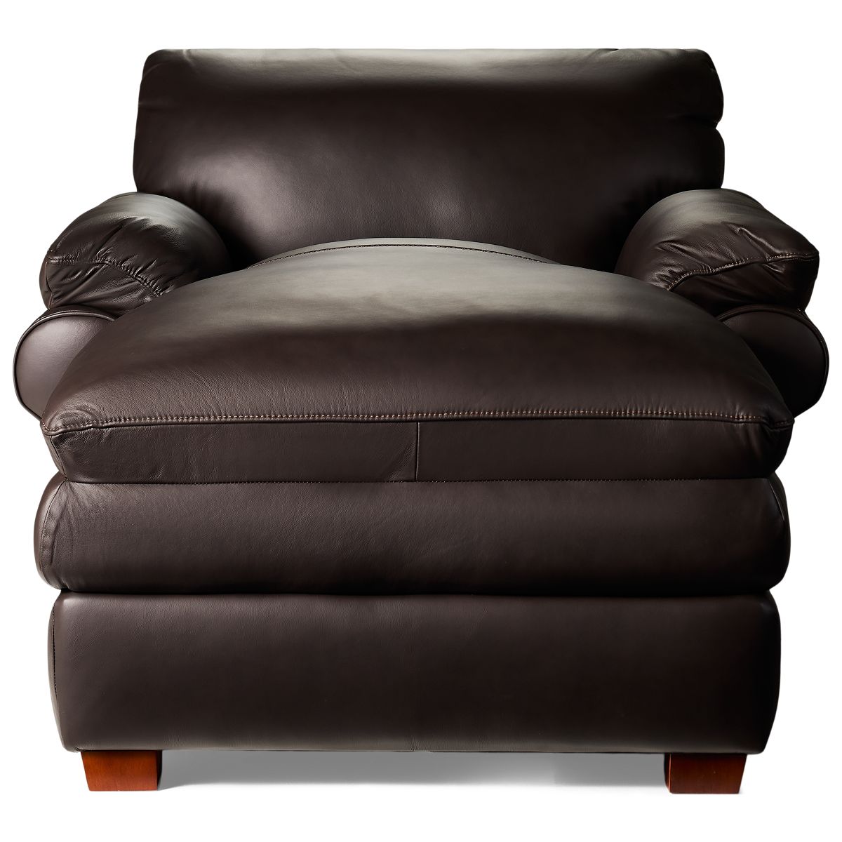 Futura Hogan Leather Chaise Lounge - Luxurious Padded-Pillow Armrests - Sturdy Block Feet - Knife-Edged Cushions