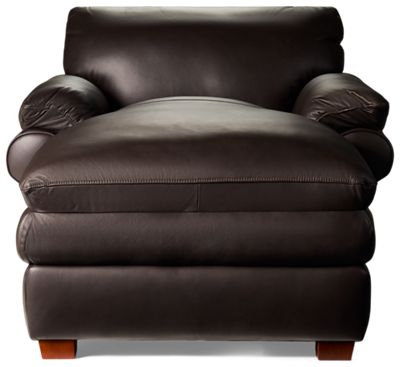 Hogan Leather Chaise Lounge - Luxurious Padded-Pillow Armrests - Sturdy Block Feet - Knife-Edged Cushions