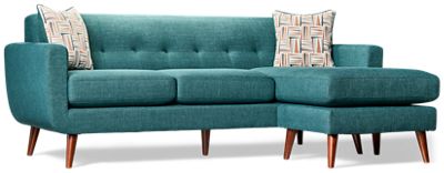 Gracie Sofa Chaise - Soft Textured Fabric - Mid-Century Modern - Track Arms - Tufted Backrest - Cushy Seats - Two Toss Pillows Included