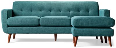 Gracie Sofa Chaise - Soft Textured Fabric - Mid-Century Modern - Track Arms - Tufted Backrest - Cushy Seats - Two Toss Pillows Included