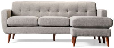 Gracie Sofa Chaise - Soft Textured Fabric - Mid-Century Modern - Track Arms - Tufted Backrest - Cushy Seats - Two Toss Pillows Included