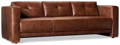 Oliver Sofa - Top-Grain Leather - Track Arms - Bench Seat - 3 Coordinating Toss Pillows - Tufted Backrests
