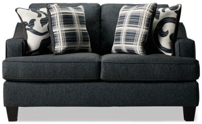 Truth Loveseat - Square Profile - Plush Back And Seat Cushions - Sloped Track Arms - Four Patterned Toss Pillows