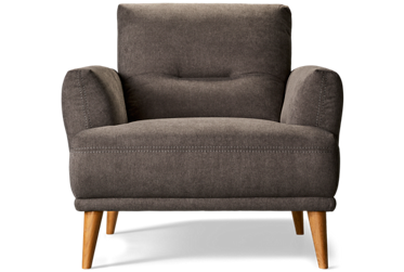 Kenmore Chair - Soft Polyester Fabric - Flared Arms - Tufted Back and Seat Cushions - Scandinavian Inspired