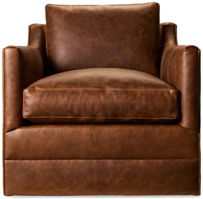 Madeline Leather Swivel Chair - Top Grain Aniline Leather - Plush Pillow Cushions - Timeless Elegance