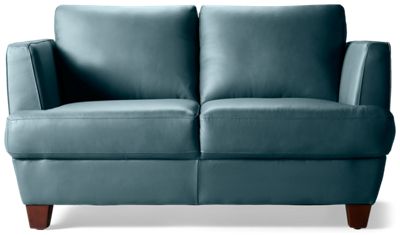 Brighton Leather Loveseat - Flared Track Arms - Plush Cushions - Tapered Square Legs - Soft Leather
