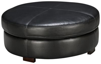 Simon Li Caesar Leather, Black Oval Leather Ottoman Table
