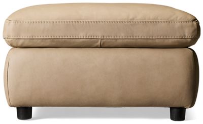 Quincy Leather Ottoman - Transitional Rectangular Design - Plush Pillow Top - Small Round Feet - Detailed Stitching