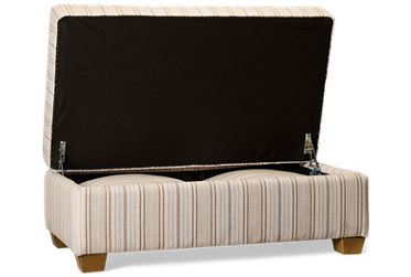 Gainesville Storage Ottoman - Easy Care Sunbrella - Hinged Top for Storage - Two Matching Toss Pillows