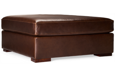 Comfort Leather Bumper Ottoman Coffee Table - Plush Cushioned Square Top - Top Grain Leather
