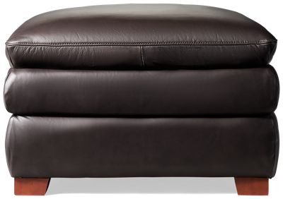 Hogan Large Leather Ottoman - Stylish Versatility - Comfortable Footrest - Spacious Top - Block Wooden Legs