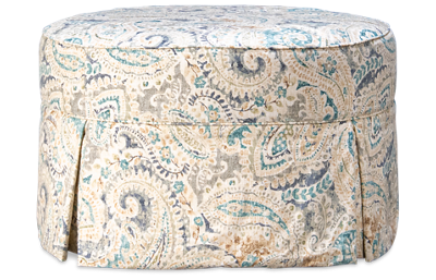 Devin Round Slipcovered Ottoman with Casters