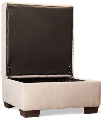 Puzzle Storage Ottoman - Soft Polyester Fabric - Square Block Feet - Hinged Top - Versatile Footrest and Hidden Storage