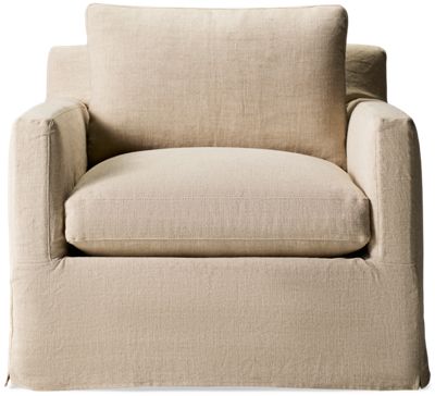 Sylvie Chair with Slipcover - Cozy Back and Seat Cushions - Minimalist Track Arms - Linen Skirted Hem Slipcover