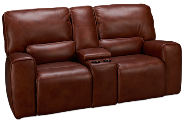 Chestnut Leather Dual Power Loveseat with Console and Power Headrest