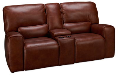 Chestnut Leather Dual Power Loveseat with Console and Power Headrest