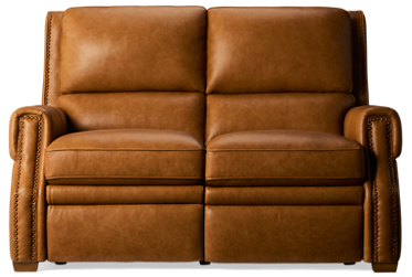 Kent Dual Power Loveseat Recliner - Top-Grain Leather - Tilt Power Headrest - Nailhead Trim - Zero Wall Clearance