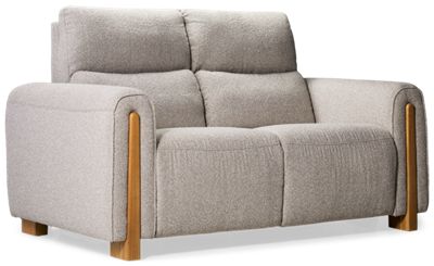 Del Mar Dual Power Loveseat Recliner - Tilt Power Headrest - Tufted Backrests - Exposed Wood Legs