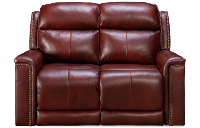 Evanston Leather Dual Power Loveseat Recliner with Tilt Headrest and Nailhead
