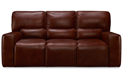 Chestnut Leather Dual Power Sofa Recliner with Tilt Headrest