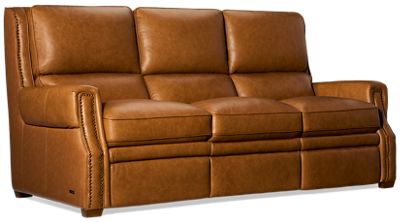 Kent Dual Power Sofa Recliner - Top-Grain Leather - Tilt Power Headrest - Nailhead Trim - Zero Wall Clearance
