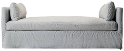 Madeline 79" Settee with Slipcover - Skirted Hem - Two Lumbar Pillows - Front Casters - Coastal Charm