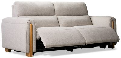 Del Mar Dual Power Sofa Recliner - Tilt Power Headrest - Tufted Backrest - Exposed Wood Legs