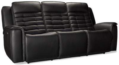 Velocity Leather Dual Power Reclining Sofa - Channel Tufted Backrest - Tilt Power Headrest - Drop-Down Table