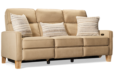 Galloway Dual Power Sofa Recliner - Soft Fabric - Tilt Power Headrest - USB Charging - Coordinating Toss Pillows