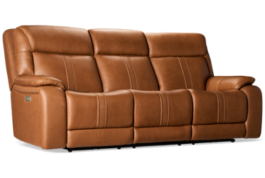 Game Time Leather Dual Power Sofa Recliner -  Immersive Sound - Tilt Power Headrest - Lumbar Support - Massage - Heat