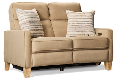 Galloway Dual Power Loveseat Recliner - Soft Fabric - Tilt Power Headrest - USB Charging - Coordinating Toss Pillows