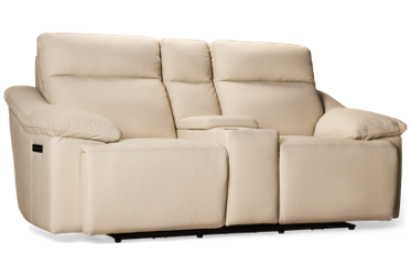 Oslo Pebble Leather Dual Power Loveseat Recliner - Tilt Power Headrest - Lumbar Support - Center Console - Cupholders