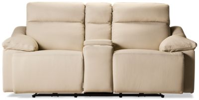 Oslo Pebble Leather Dual Power Loveseat Recliner - Tilt Power Headrest - Lumbar Support - Center Console - Cupholders