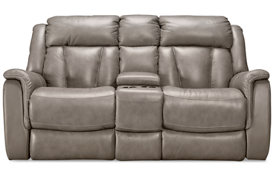 Roswell Leather Dual Power Loveseat Recliner with Tilt Headrest and Console