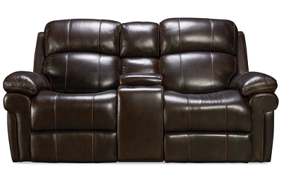 Seville Leather Dual Power Loveseat Recliner with Console