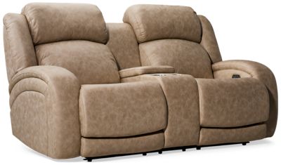 Optimus Dual Power Loveseat Recliner - Tilt Power Headrest - Console - Cupholders