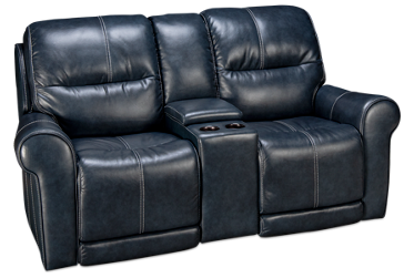 Delta Leather Dual Power Loveseat Recliner with Console and Tilt Headrest