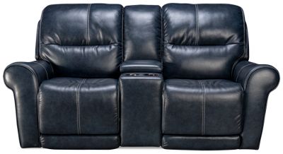 Delta Leather Dual Power Loveseat Recliner with Console and Tilt Headrest