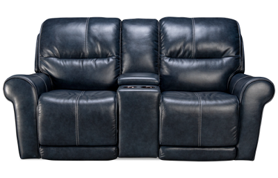 Delta Leather Dual Power Loveseat Recliner with Console and Tilt Headrest