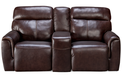 Everest Leather Dual Power Loveseat Recliner with Console and Tilt Headrest
