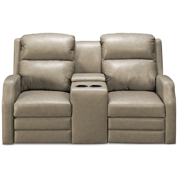 Kamiah Leather Dual Power Loveseat Recliner with Tilt Headrest, Console and Lumbar