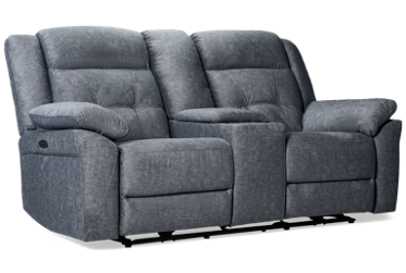 Steel Dual Power Loveseat Recliner - Tilt Power Headrest - Center Console - Cupholders - Padded Arms - Tufted Back