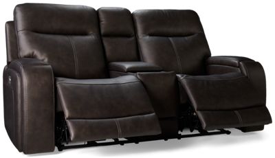 Echo Wave Leather Dual Power Loveseat Recliner - Tilt Power Headrest - Console with Cupholders - Heat - Massage - Multimedia