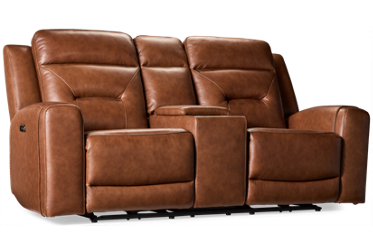 Juno Leather Dual Power Loveseat Recliner with Tilt Headrest and Console