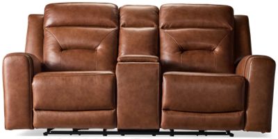 Juno Leather Dual Power Loveseat Recliner with Tilt Headrest and Console