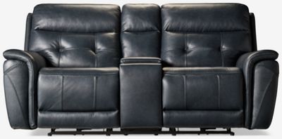 Wyoming Leather Dual Power Loveseat Recliner - Tilt Power Headrest - Console with Cupholders - Soft Top Grain Leather